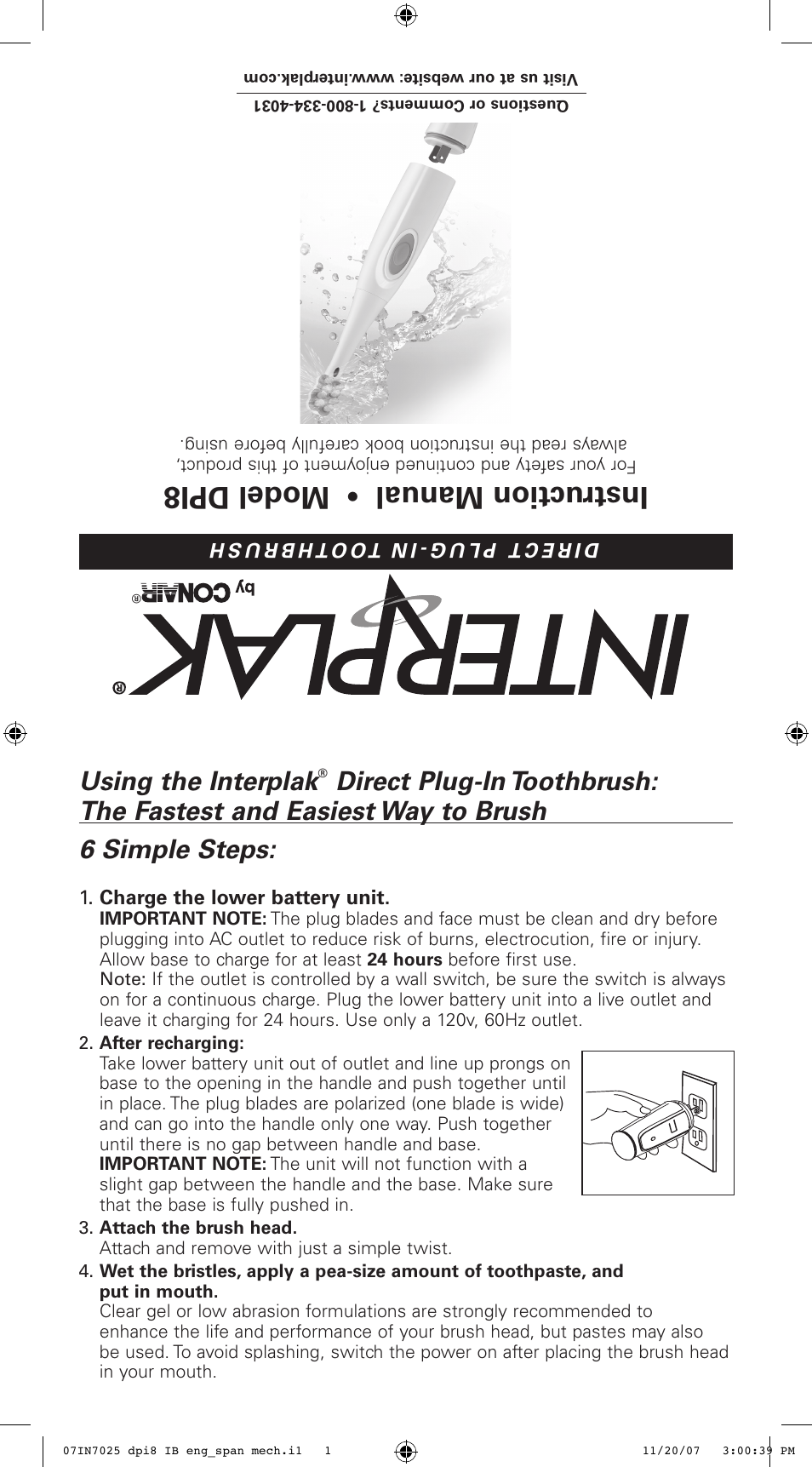 Conair DPI8 User Manual | 8 pages