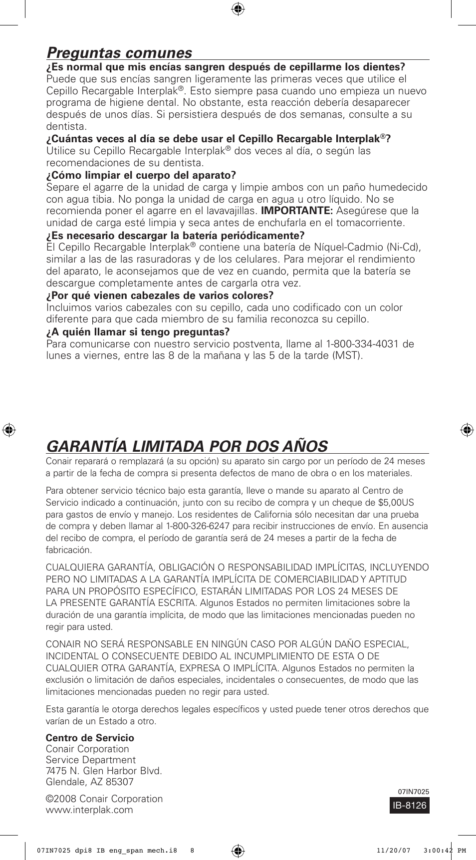 Preguntas comunes, Garantía limitada por dos años | Conair DPI8 User Manual | Page 8 / 8