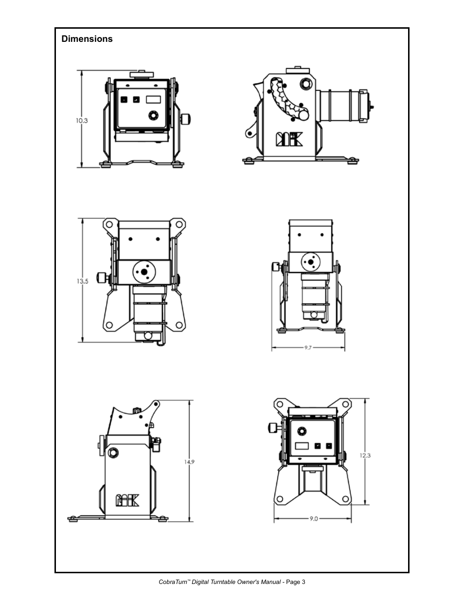 Dimensions | MK Products CobraTurn Digital Turntable User Manual | Page 10 / 23