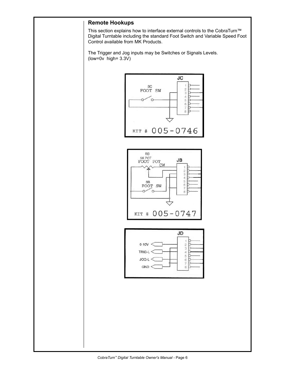 Remote hookups | MK Products CobraTurn Digital Turntable User Manual | Page 13 / 23