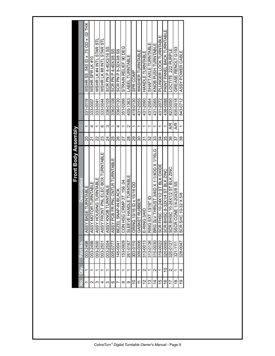 Front body assembly | MK Products CobraTurn Digital Turntable User Manual | Page 16 / 23