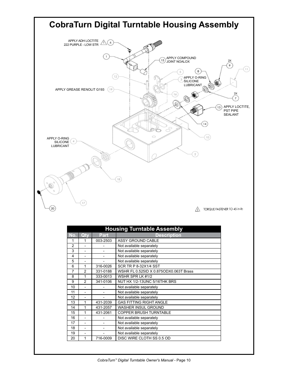 Cobraturn digital turntable housing assembly, Housing turntable assembly | MK Products CobraTurn Digital Turntable User Manual | Page 17 / 23