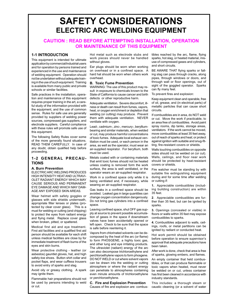 Safety considerations, Electric arc welding equipment | MK Products CobraTig 150 XM User Manual | Page 3 / 32