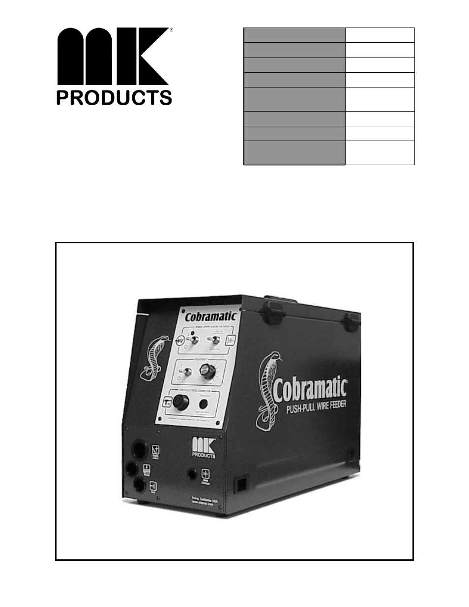 MK Products Cobramatic 120VAC User Manual | 47 pages