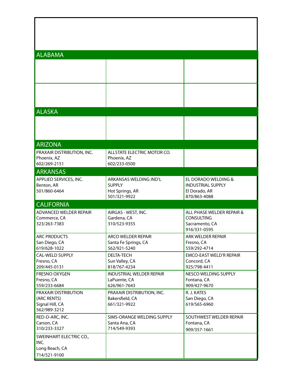 Mk warranty repair stations, Alabama, Alaska | Arizona, Arkansas, California | MK Products Cobramatic 120VAC User Manual | Page 35 / 47