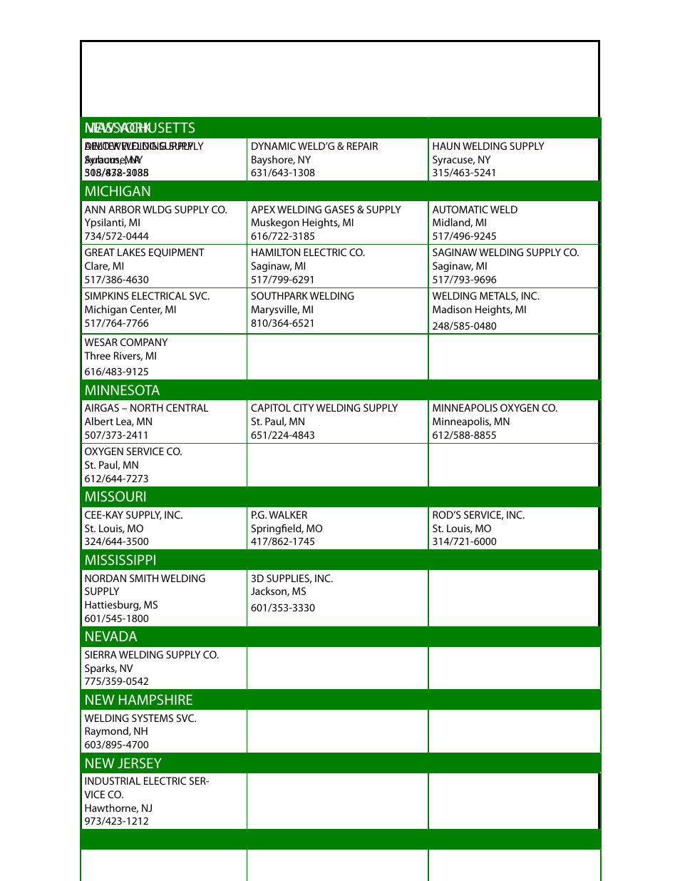 Mk warranty repair stations, Massachusetts, Michigan | Minnesota, Missouri, Mississippi, Nevada, New hampshire, New jersey, New york | MK Products Cobramatic 120VAC User Manual | Page 38 / 47