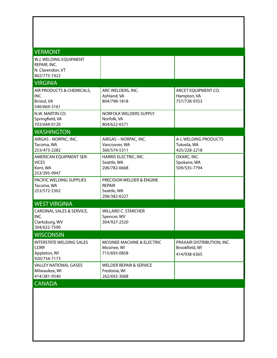 Mk warranty repair stations, Vermont, Virginia | Washington, West virginia, Wisconsin, Canada | MK Products Cobramatic 120VAC User Manual | Page 41 / 47