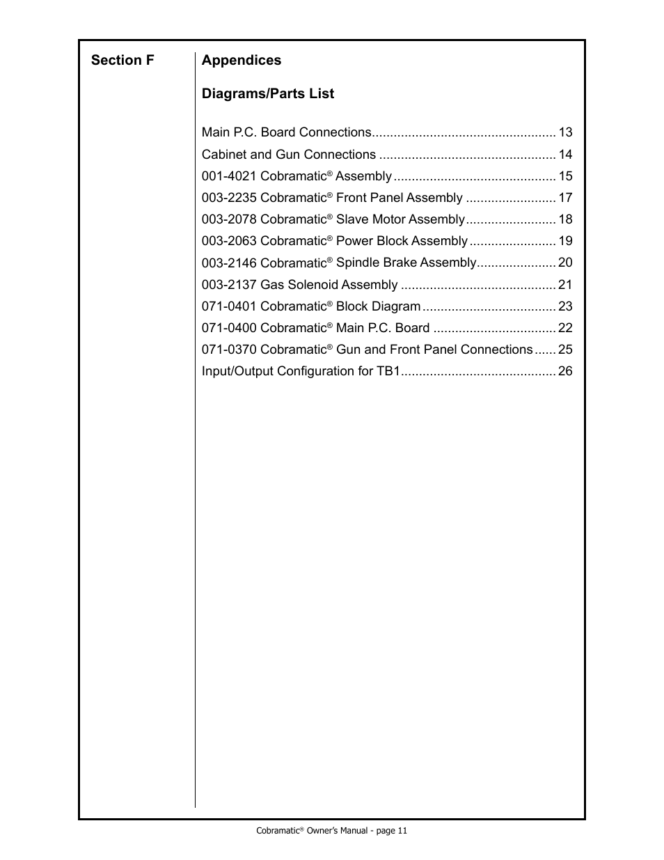 Diagrams/parts list | MK Products Cobramatic 120 VAC V6 User Manual | Page 19 / 40