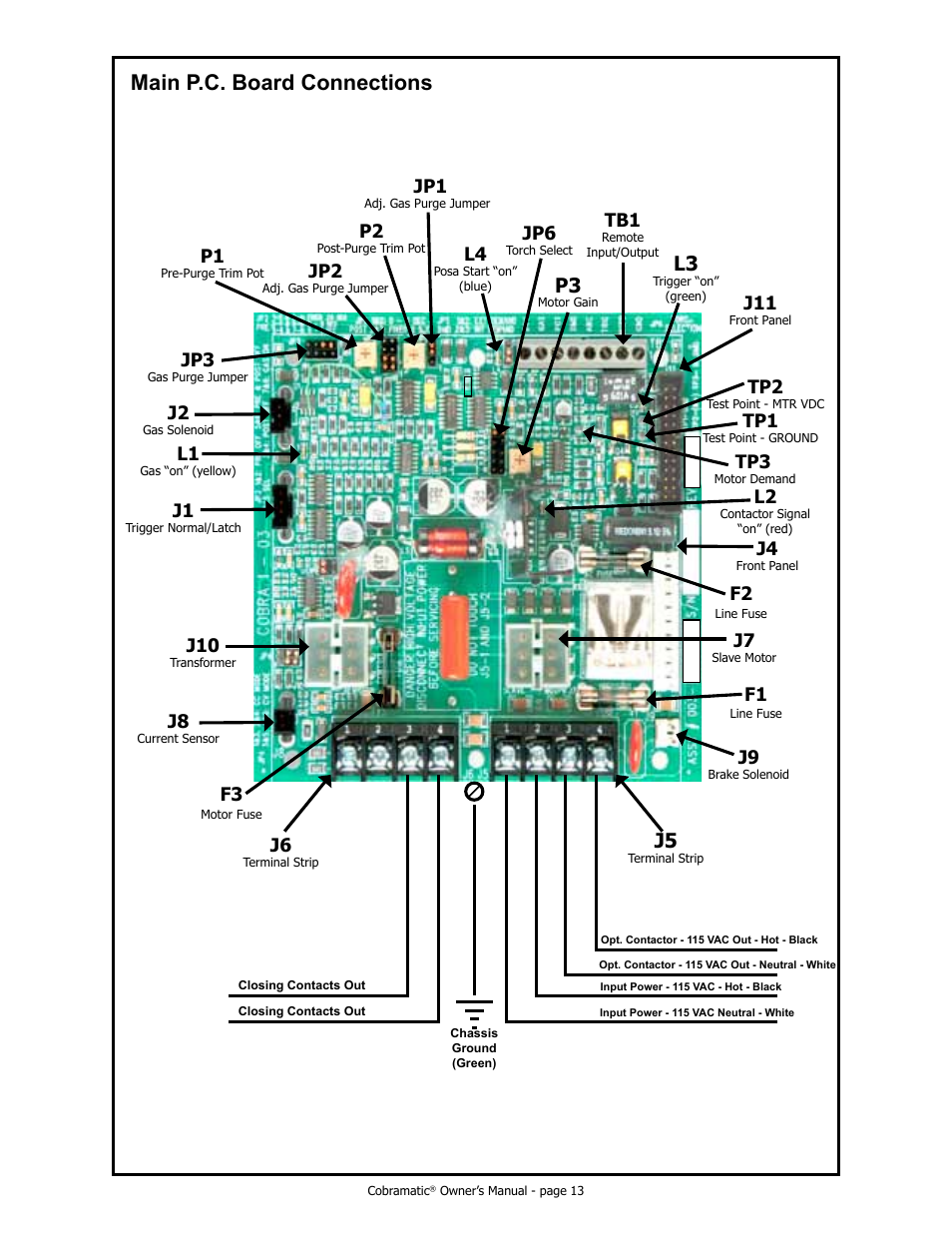 Main p.c. board connections | MK Products Cobramatic 120 VAC V6 User Manual | Page 21 / 40