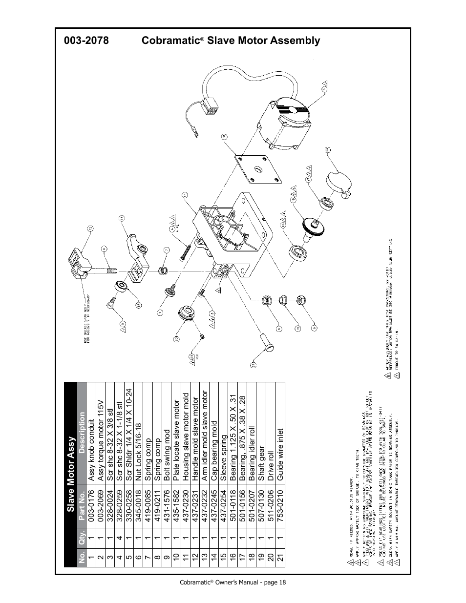 2078 cobramatic, Slave motor assembly | MK Products Cobramatic 120 VAC V6 User Manual | Page 26 / 40
