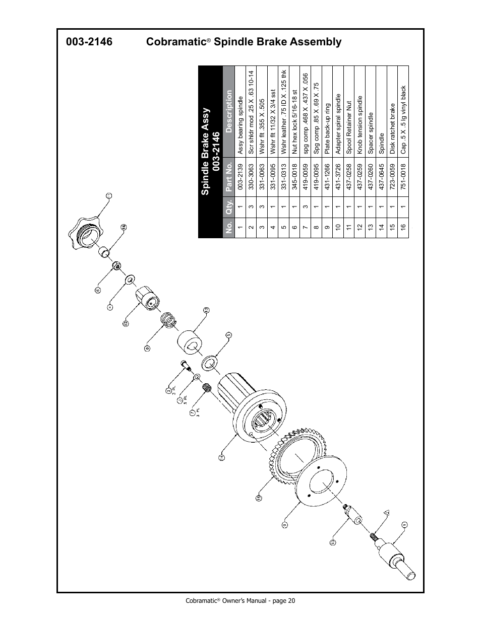 2146 cobramatic, Spindle brake assembly | MK Products Cobramatic 120 VAC V6 User Manual | Page 28 / 40