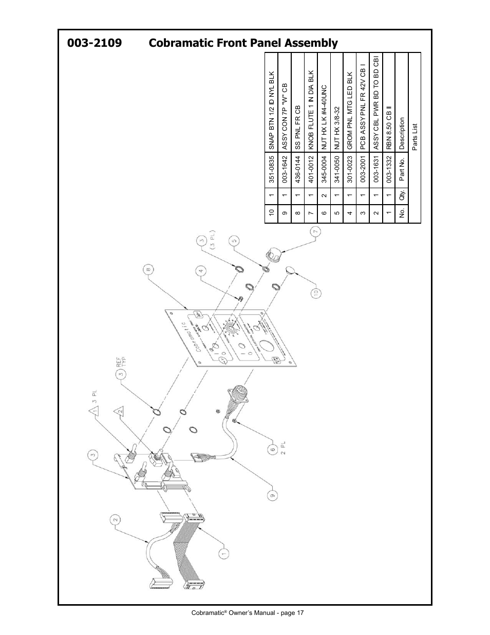 2109 cobramatic front panel assembly | MK Products Cobramatic 42VAC User Manual | Page 23 / 38