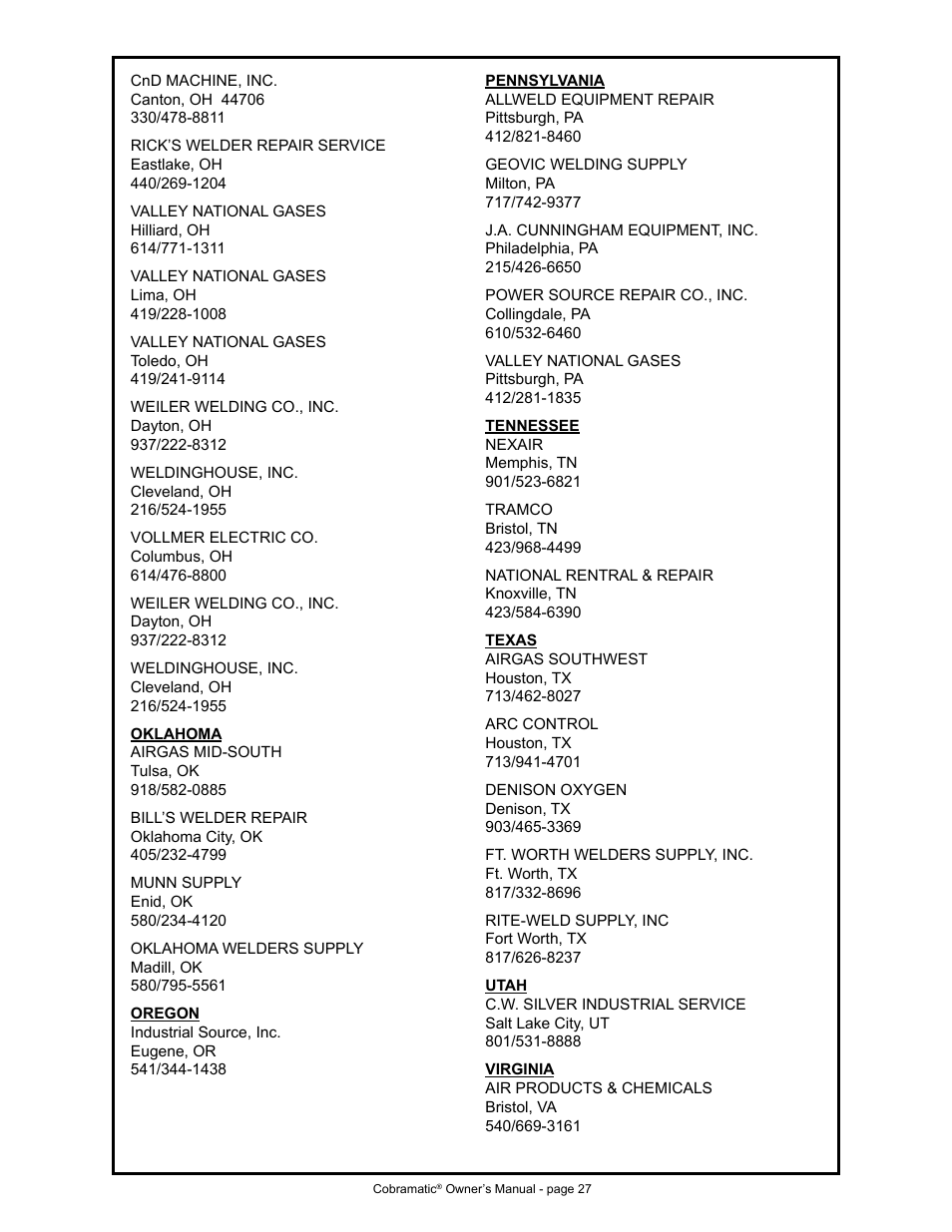 MK Products Cobramatic 42VAC User Manual | Page 33 / 38