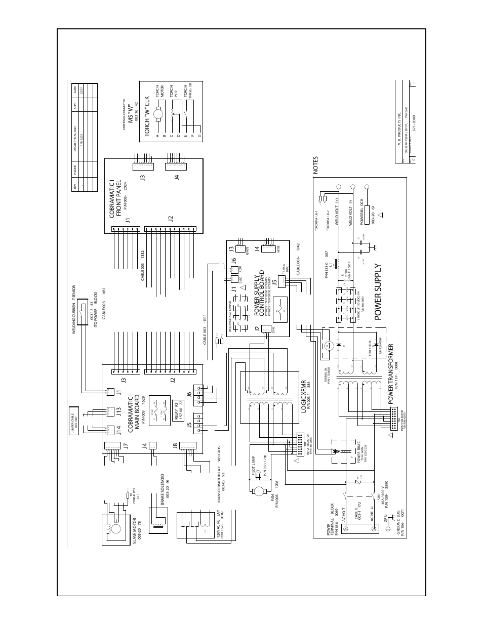 Power supply, Ms "w, Front panel | J2 j1 j3, Cobramatic i main board, J6 j5, J3 j4 cobramatic i torch "w" clk, Logic xfmr, Power transformer | MK Products CobraMig 260 PS/Feeder User Manual | Page 54 / 62