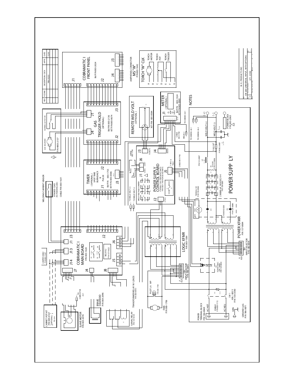 Power supp l y, Ms "w, Front panel | J1 j3, Cobramatic i main board, J1 timer, Meter, J6 j5, J2 j3 j4 cobramatic i remote weld volt j1, Logic xfmr | MK Products CobraMig 260 PS/Feeder User Manual | Page 56 / 62