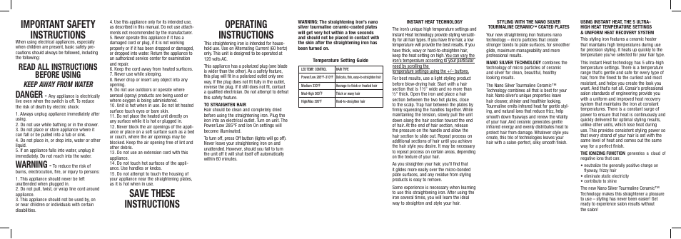 Conair CS45 User Manual | 2 pages