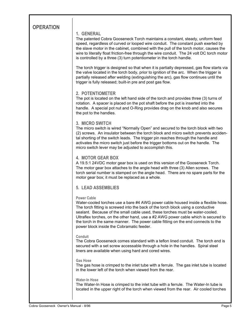 Operation | MK Products Cobra System III Gooseneck User Manual | Page 10 / 26