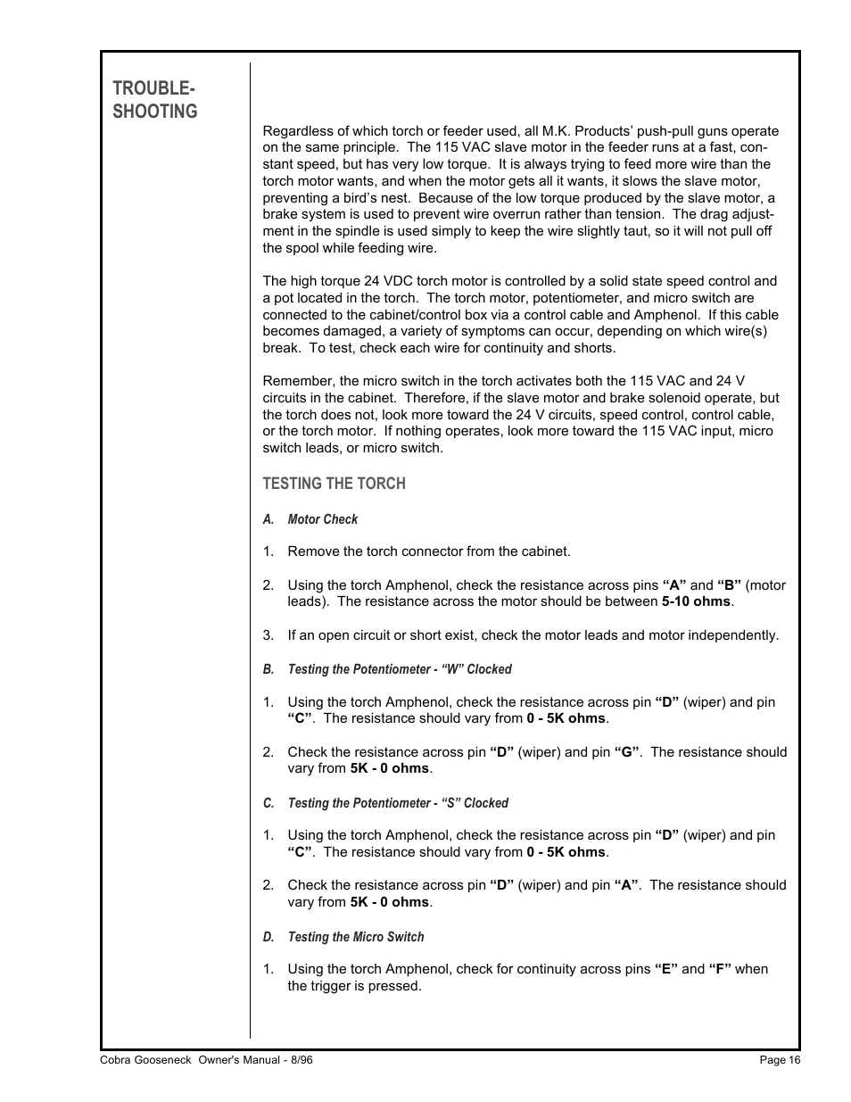 Trouble- shooting | MK Products Cobra System III Gooseneck User Manual | Page 21 / 26