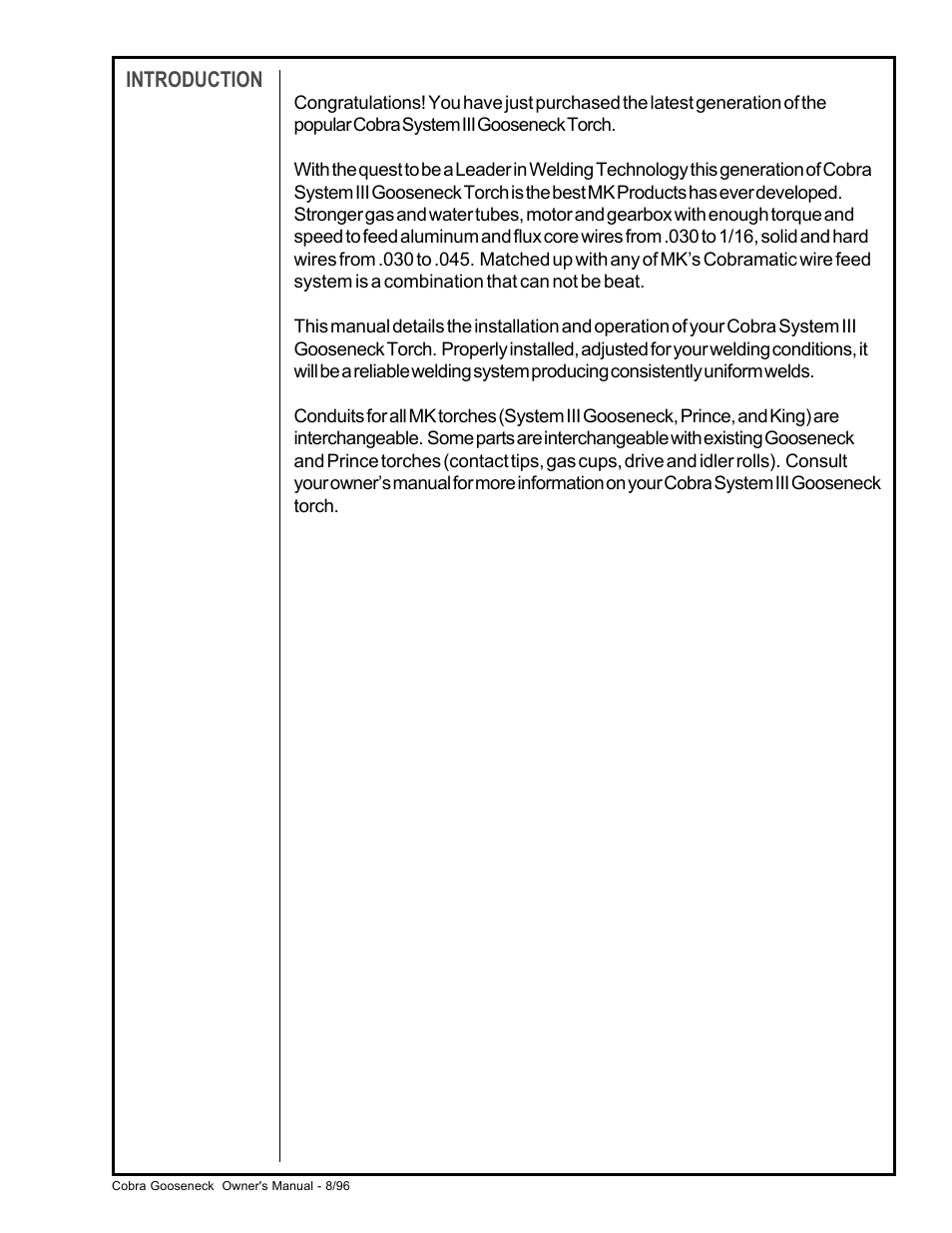 Introduction | MK Products Cobra System III Gooseneck User Manual | Page 5 / 26