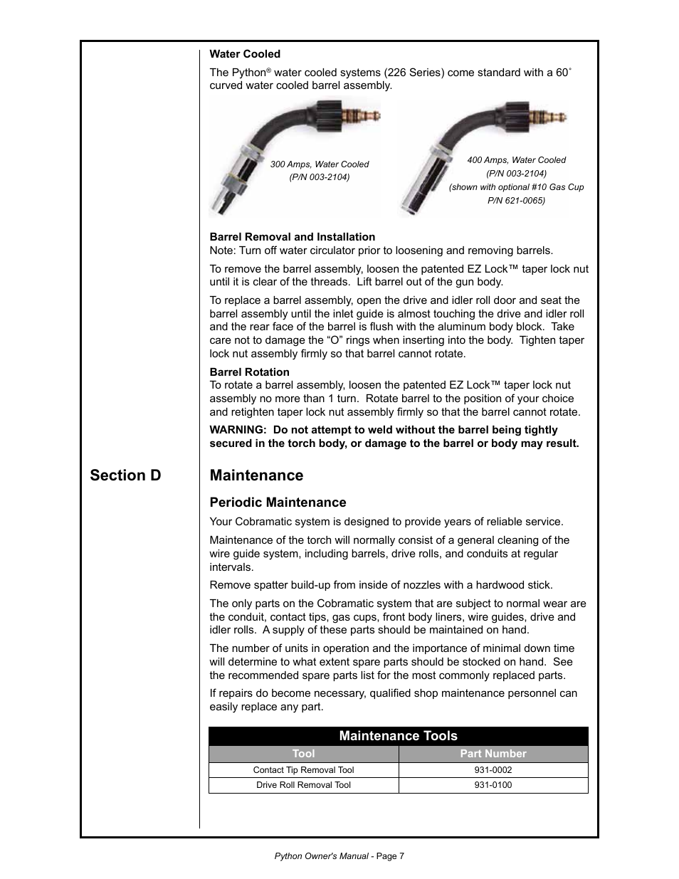 Periodic maintenance, Maintenance tools | MK Products Python Rev.D User Manual | Page 14 / 40