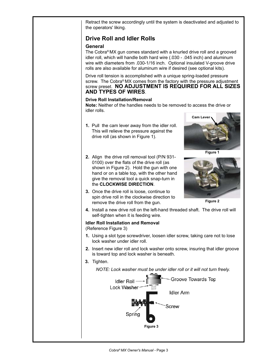 Drive roll and idler rolls | MK Products Cobra MX Gun - ACWC User Manual | Page 11 / 36