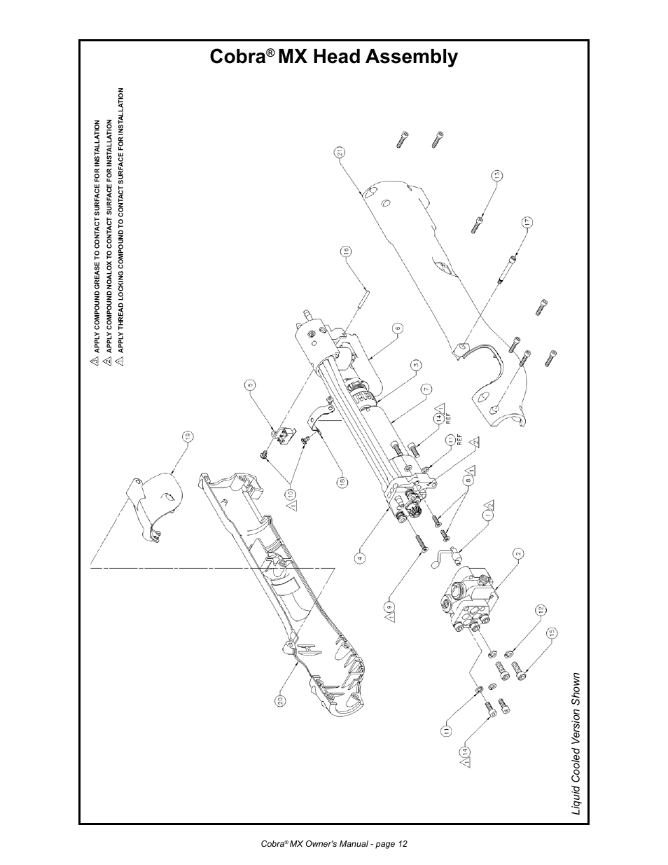 Cobra, Mx head assembly, Liquid cooled v ersion shown | MK Products Cobra MX Gun - ACWC User Manual | Page 20 / 36