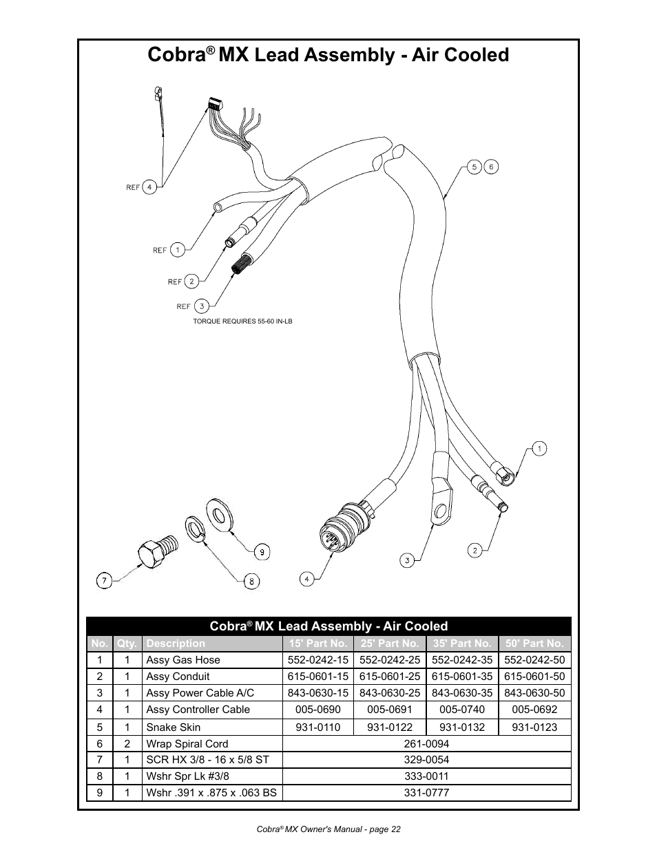 Cobra, Lead assembly - air cooled | MK Products Cobra MX Gun - ACWC User Manual | Page 30 / 36