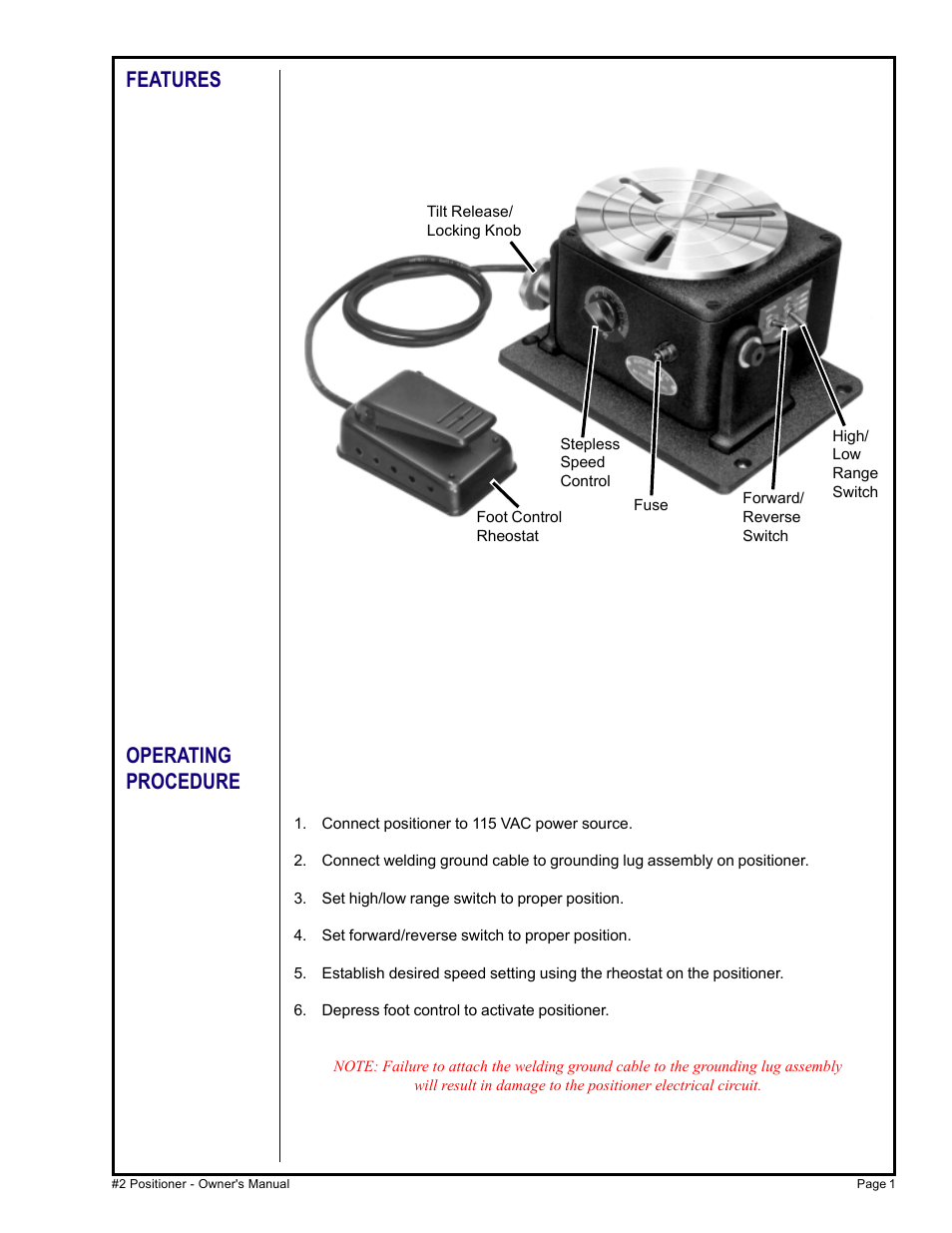 Features operating procedure | MK Products Positioner #2 User Manual | Page 8 / 15