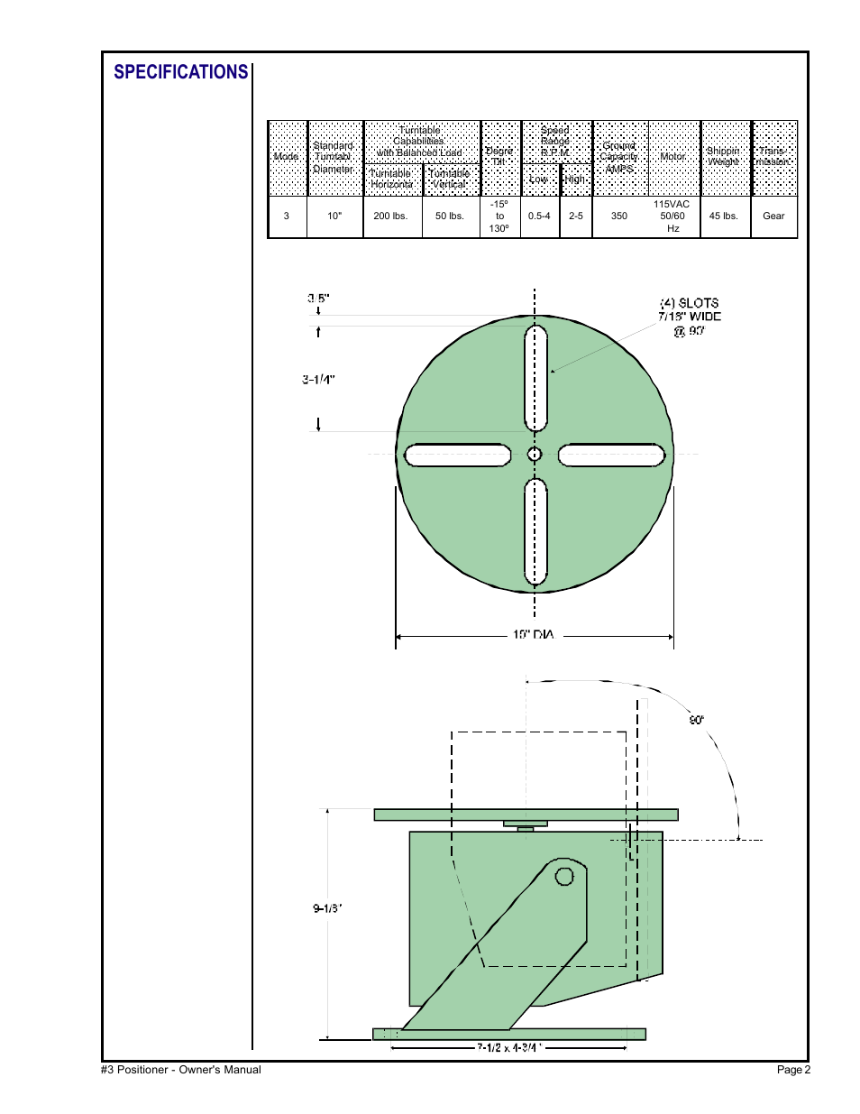 Specifications | MK Products Positioner #3 User Manual | Page 7 / 14