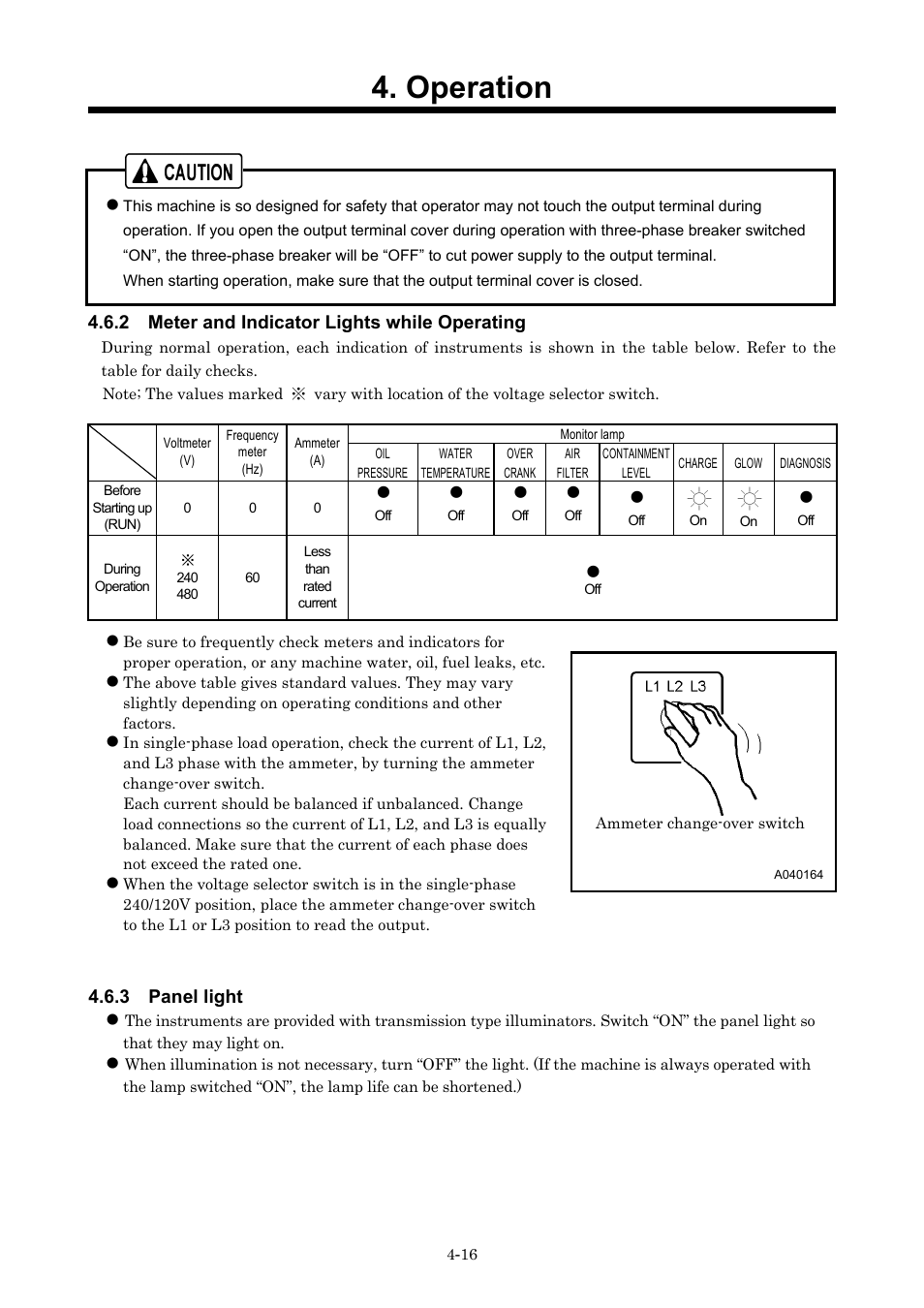 Operation, 2 meter and indicator lights while operating, 3 panel light | MMD Equipment 40S-8B1 User Manual | Page 37 / 69