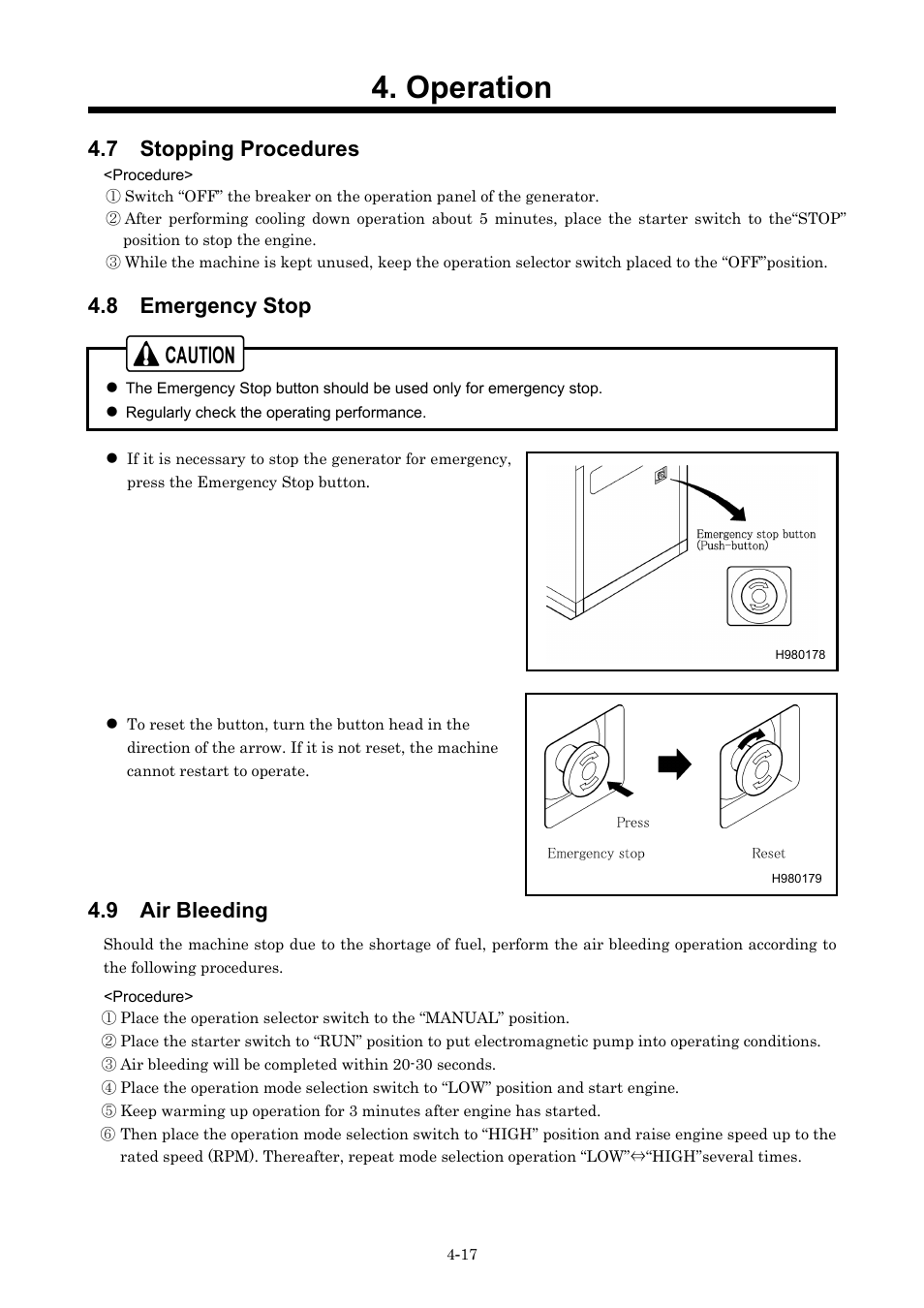 Operation, 7 stopping procedures, 8 emergency stop | 9 air bleeding | MMD Equipment 40S-8B1 User Manual | Page 38 / 69