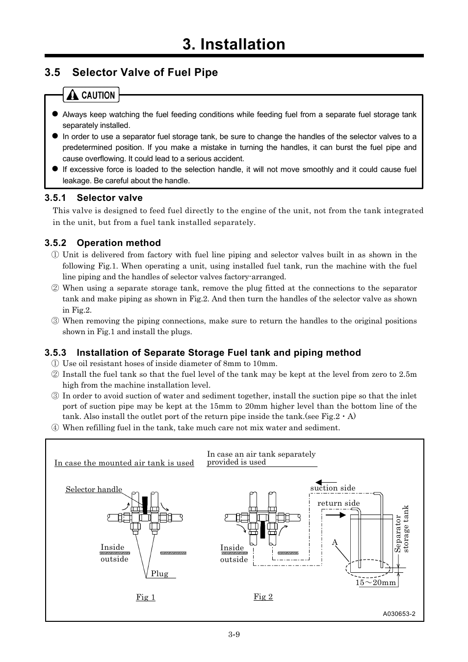 5 selector valve of fuel pipe, Installation | MMD Equipment 400S-6B1 User Manual | Page 23 / 68