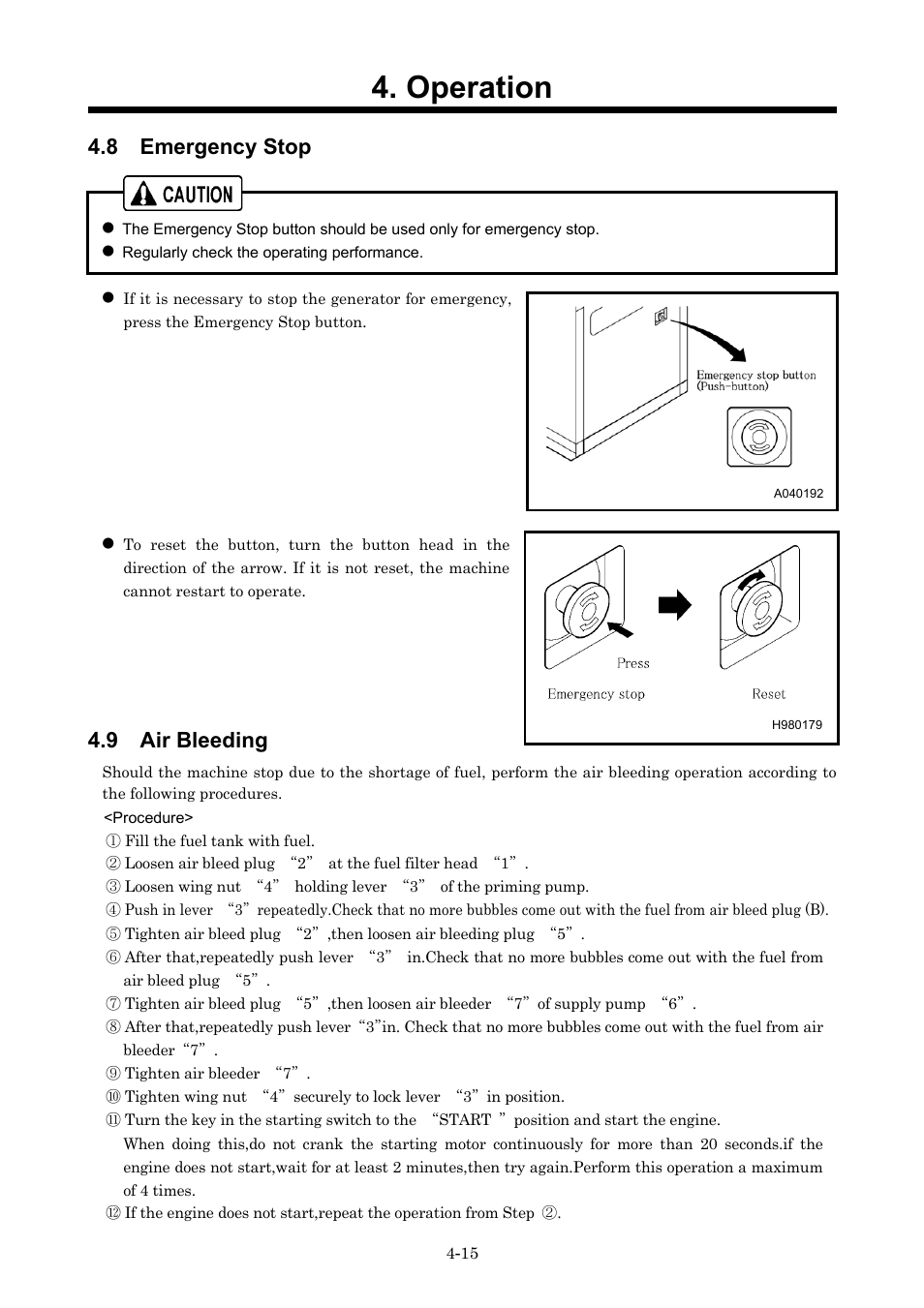 8 emergency stop, Operation, 9 air bleeding | MMD Equipment 400S-6B1 User Manual | Page 38 / 68