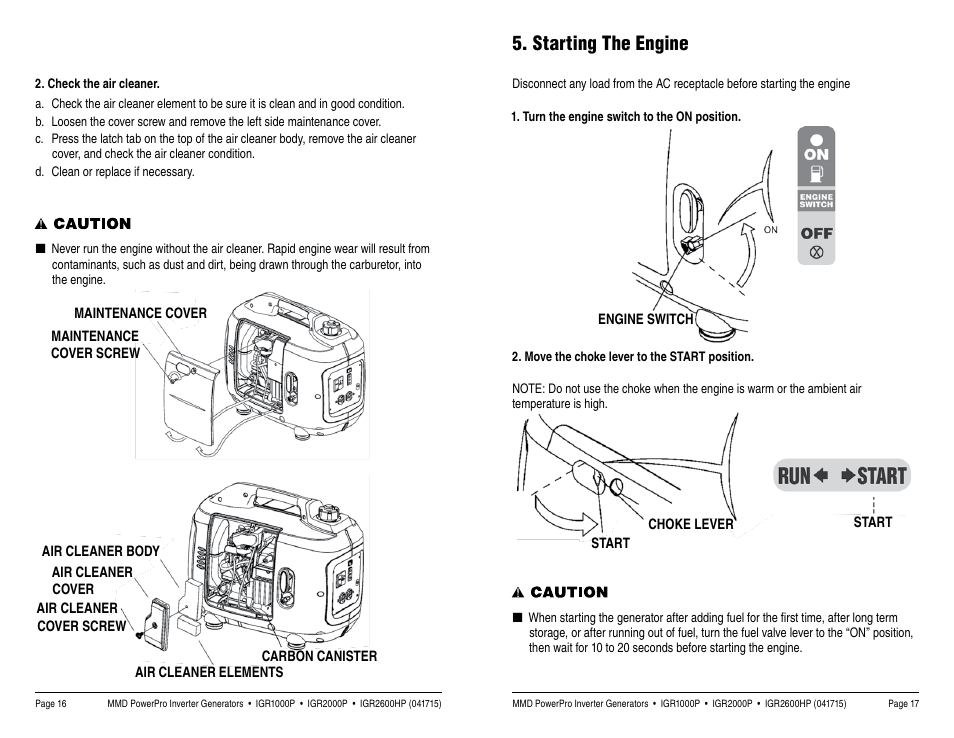 Starting the engine | MMD Equipment IGR1000 User Manual | Page 9 / 27