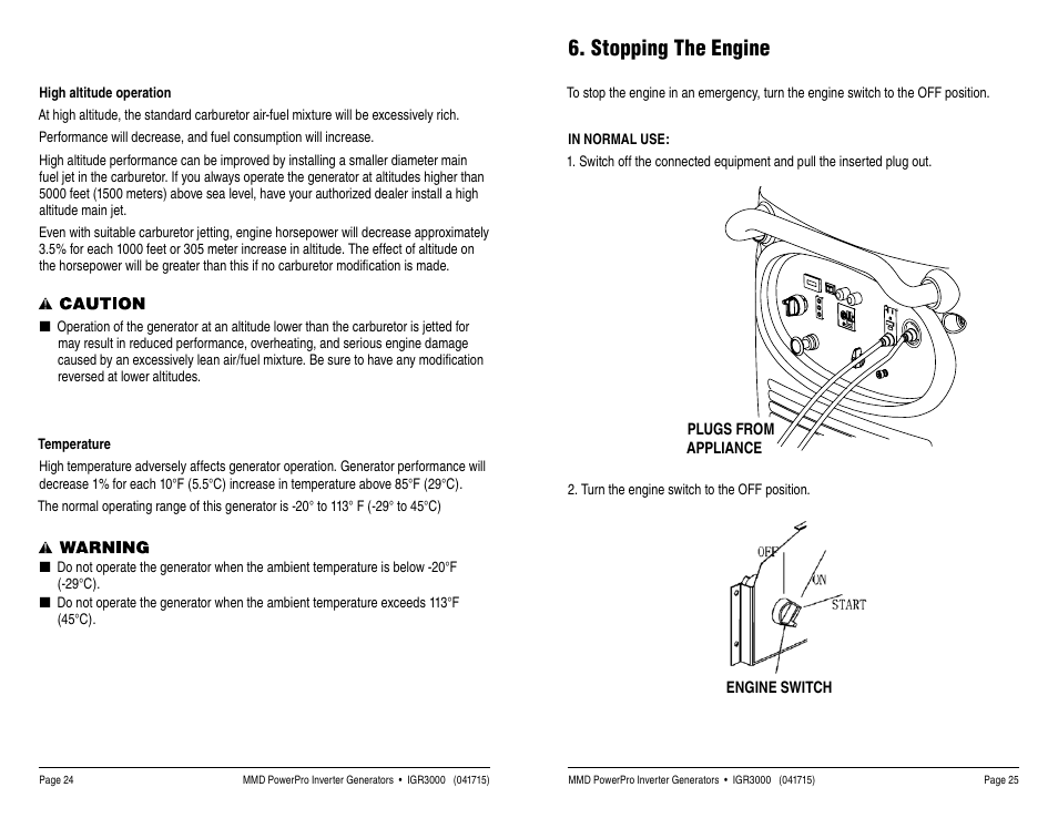 Stopping the engine | MMD Equipment IGR3000 User Manual | Page 13 / 25