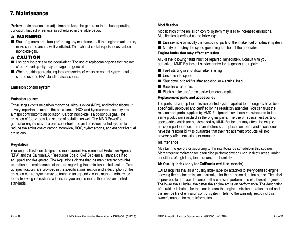 Maintenance | MMD Equipment IGR3000 User Manual | Page 14 / 25