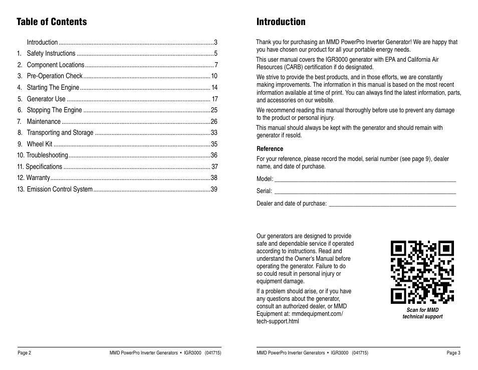 Table of contents introduction | MMD Equipment IGR3000 User Manual | Page 2 / 25