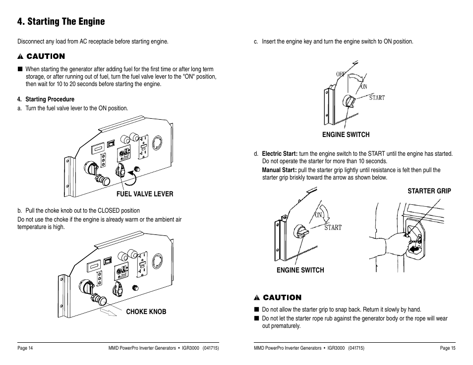 Starting the engine | MMD Equipment IGR3000 User Manual | Page 8 / 25