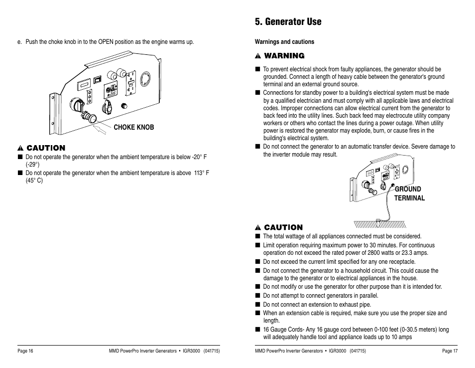 Generator use | MMD Equipment IGR3000 User Manual | Page 9 / 25