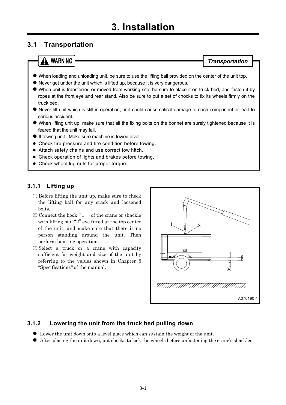 Installation, 1 transportation | MMD Equipment 185S-6C1 User Manual | Page 17 / 65