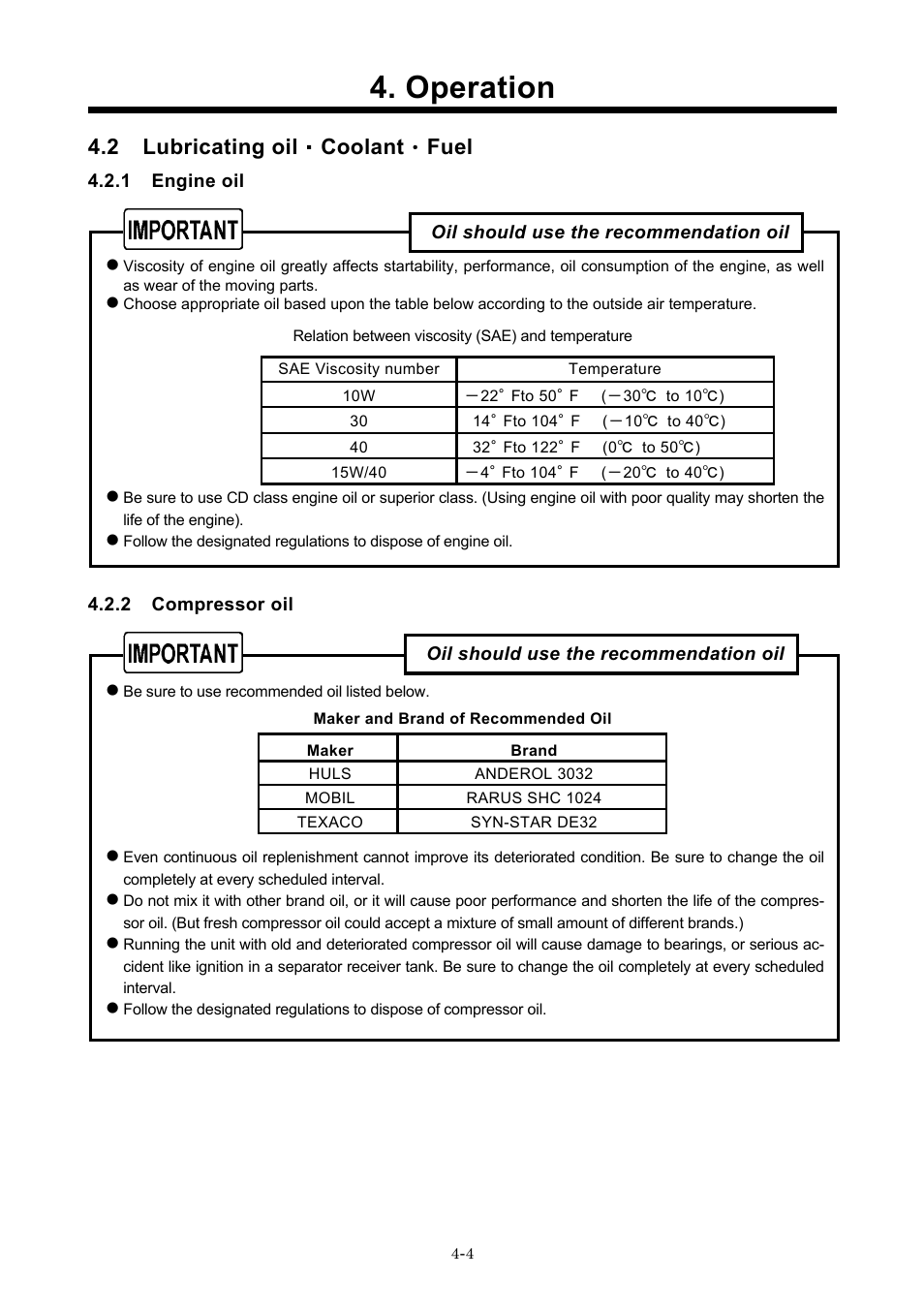 2 lubricating oil・coolant・fuel, Operation, 2 lubricating oil ・ coolant ・ fuel | MMD Equipment 185S-6C1 User Manual | Page 22 / 65