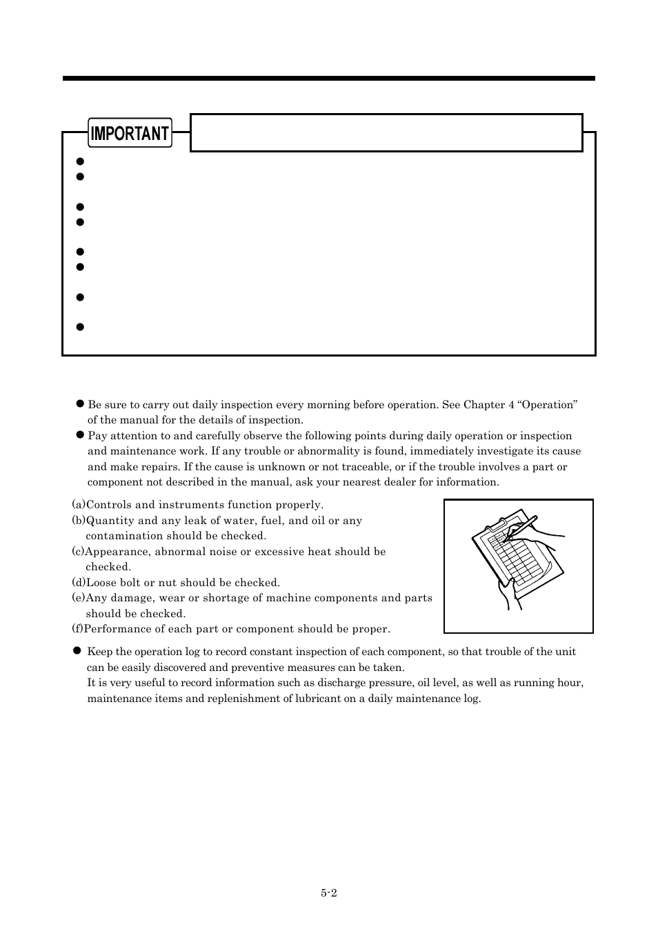Periodic inspection/maintenance, 2 daily inspection and operation log | MMD Equipment 185S-6C2 User Manual | Page 35 / 66