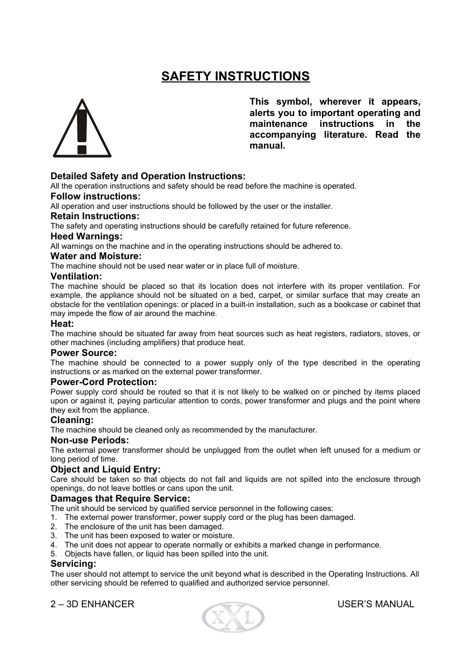 Safety instructions | Mogar Music 3DENHANCER User Manual | Page 2 / 16