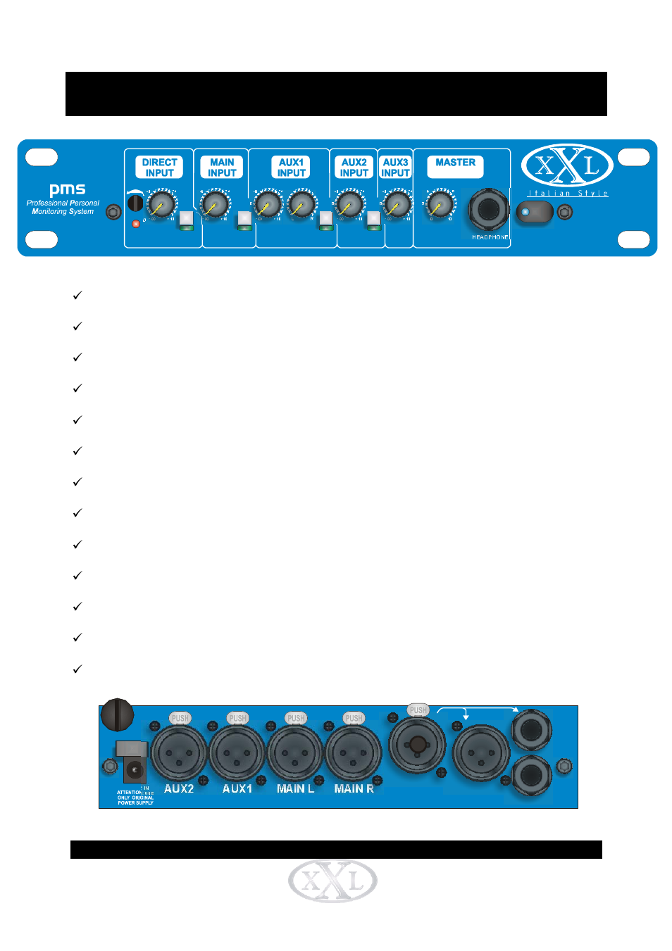 2 - pms user’s manual, Aux2 aux1 main l main r direct direct | Mogar Music PMS User Manual | Page 3 / 16