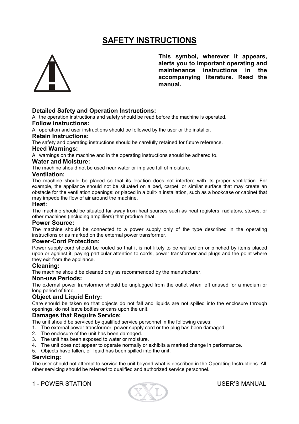 Safety instructions | Mogar Music POWERSTATION User Manual | Page 2 / 16