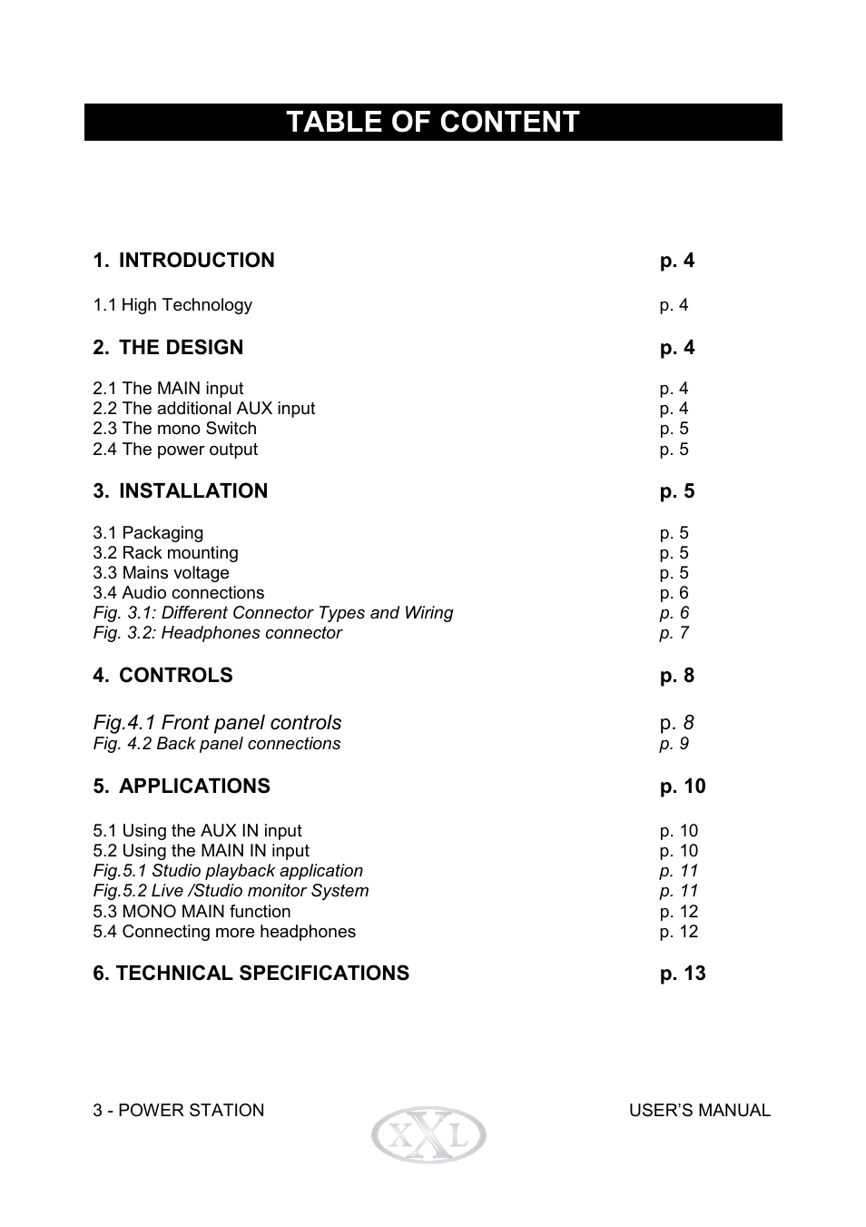 Table of content | Mogar Music POWERSTATION User Manual | Page 4 / 16