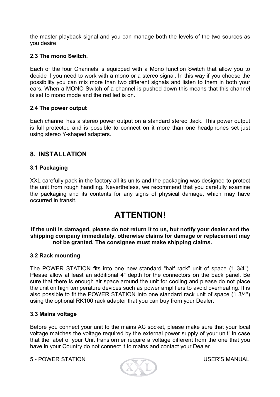 Attention | Mogar Music POWERSTATION User Manual | Page 6 / 16