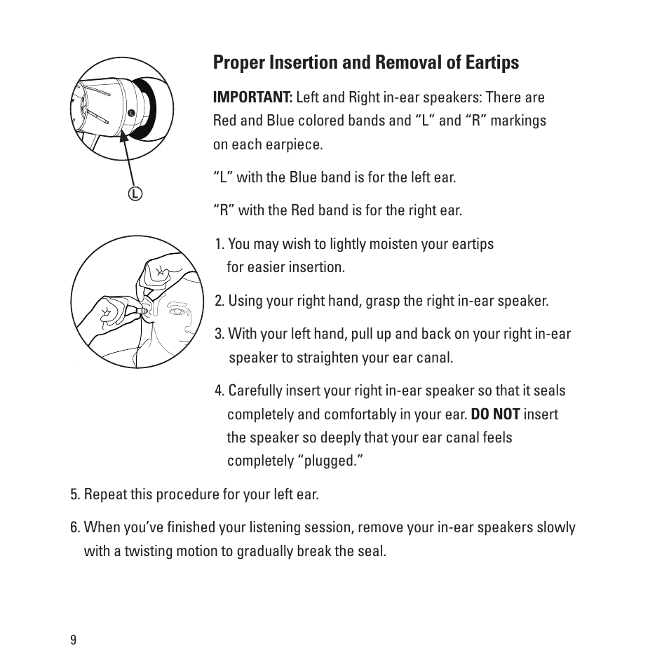 Proper insertion and removal of eartips | Monster Turbine Copper Pro Advanced Professional In-Ear Speakers with ControlTalk User Manual | Page 10 / 20