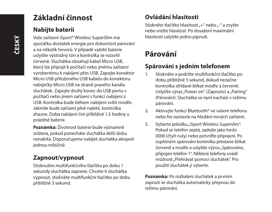 Základní činnost, Párování | Monster iSport SuperSlim Wireless Bluetooth In Ear Sport Headphones User Manual | Page 136 / 239