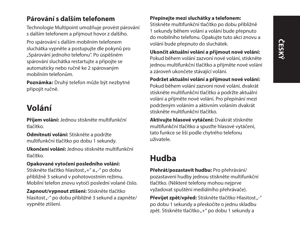 Volání, Hudba | Monster iSport SuperSlim Wireless Bluetooth In Ear Sport Headphones User Manual | Page 137 / 239